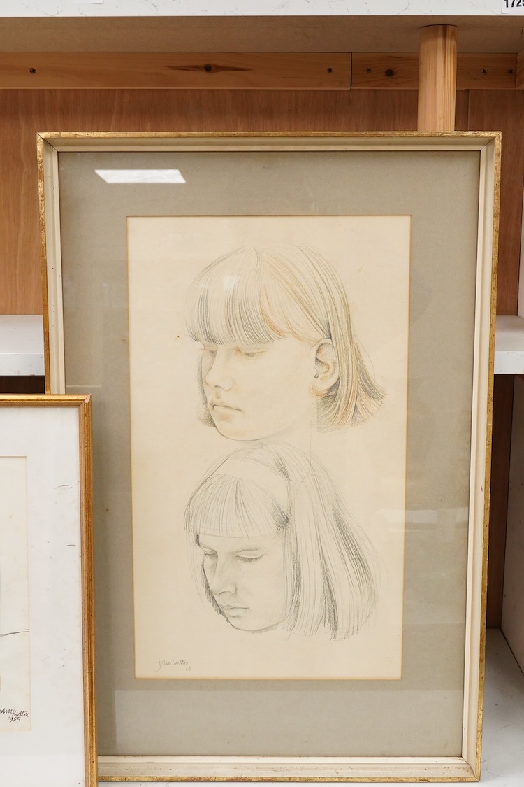 John Skelton (1925-2009), Portrait of a lady, signed and dated 1985, sepia, ink and wash together with a Portrait study of a young girl, pencil sketch, largest 50 x 29cm, Provenance: from the artist's family